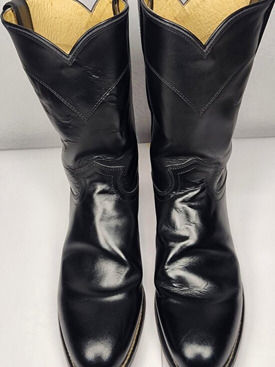Justin 3133 Mens 9 D Black Leather Roper Cowboy Boots Standard Width Polished